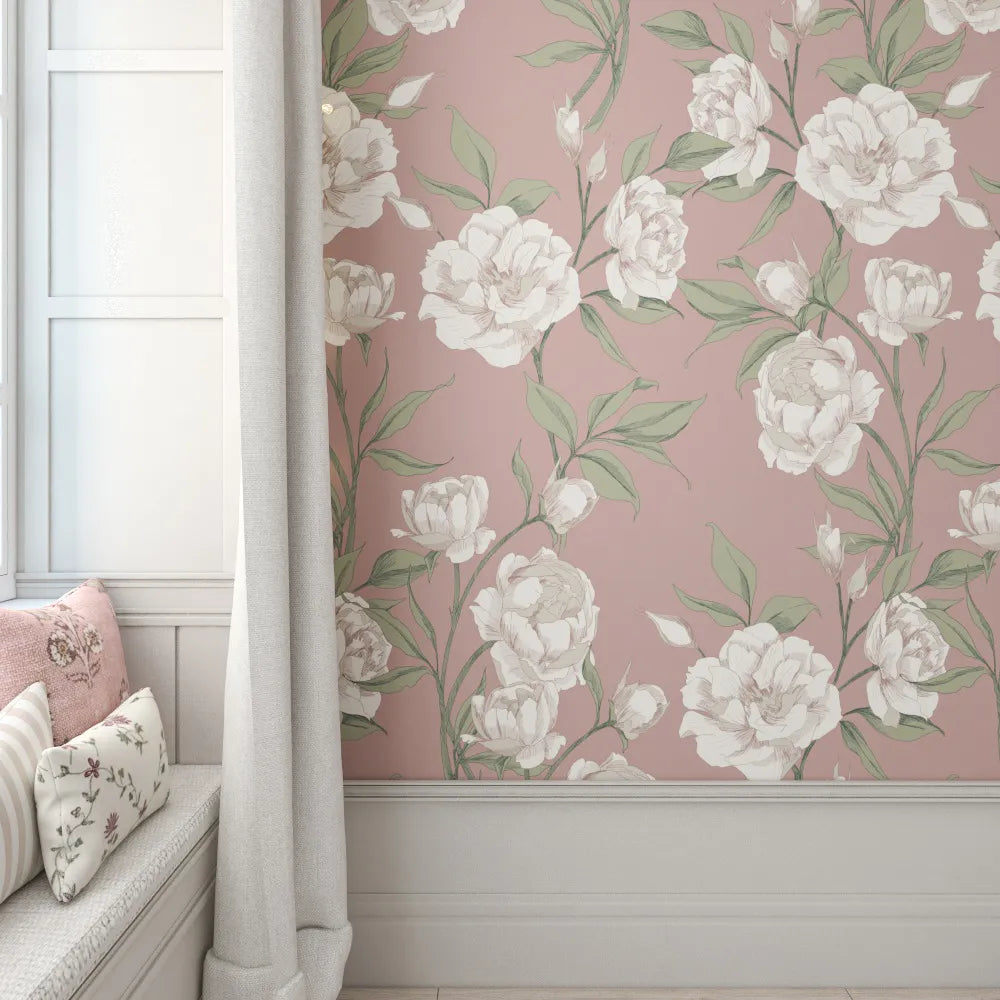 Tapeta kwiaty peonie (piwonie) pastelowy róż