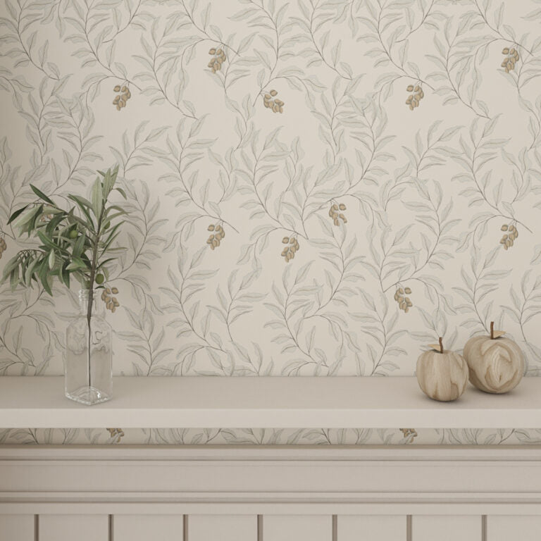 Tapeta beżowe gałązki z owocami