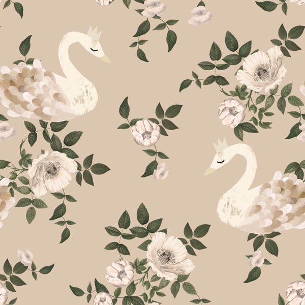Tapeta w łabędzie Swans kingdom beige
