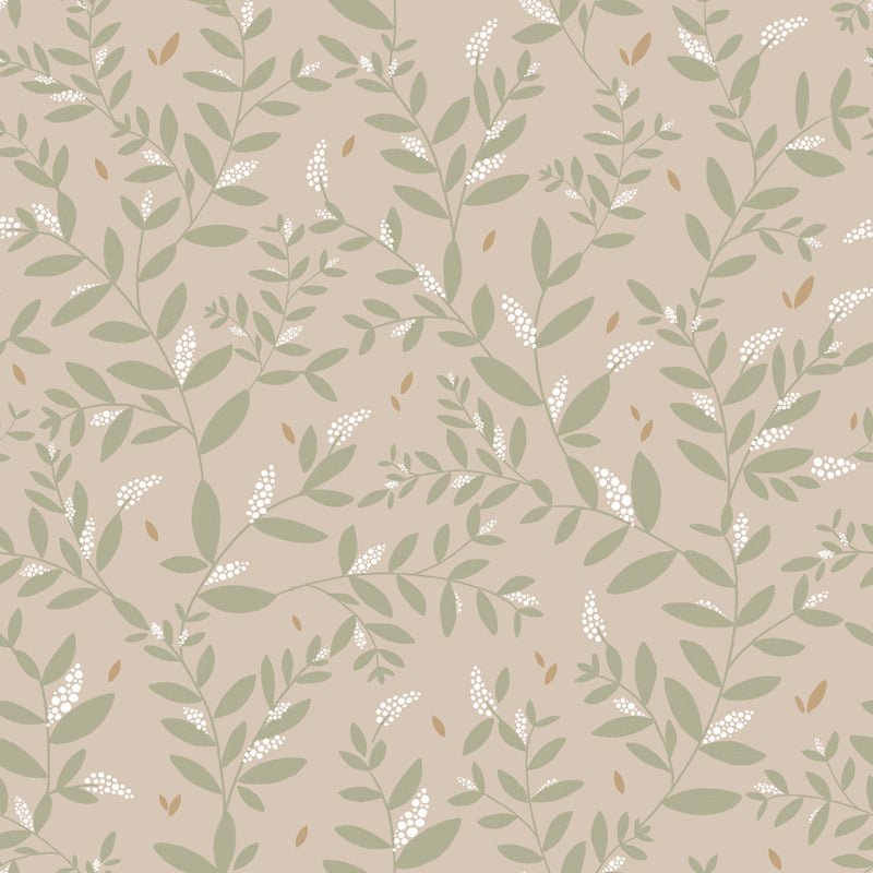 Tapeta listki Delicate Twigs with Green and Beige