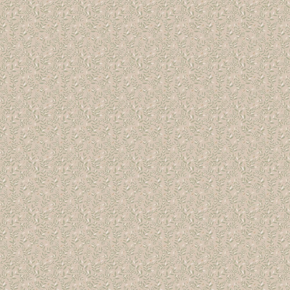 Tapeta listki Delicate Twigs with Green and Beige