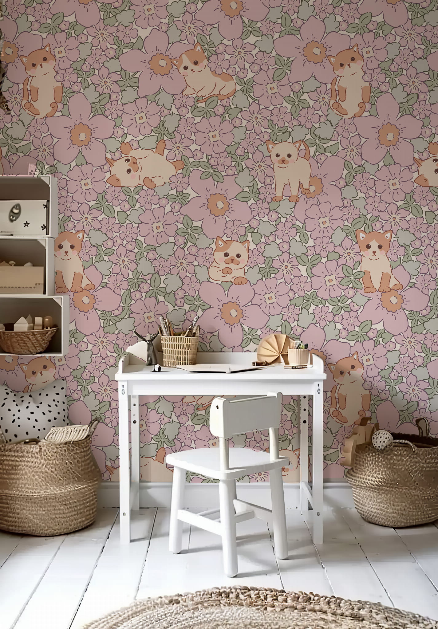 Tapeta kotki w kwiatach