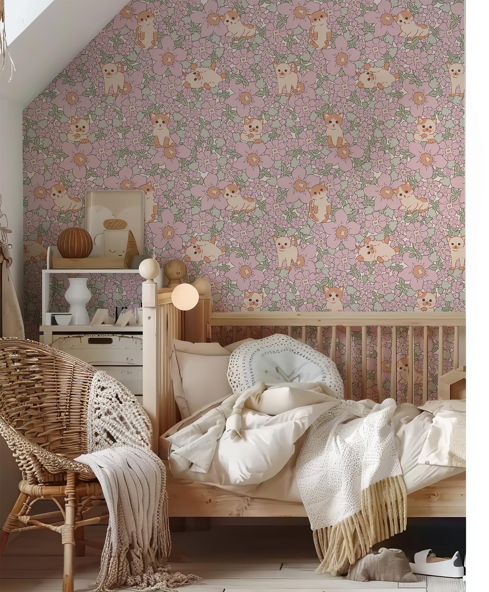 Tapeta kotki w kwiatach