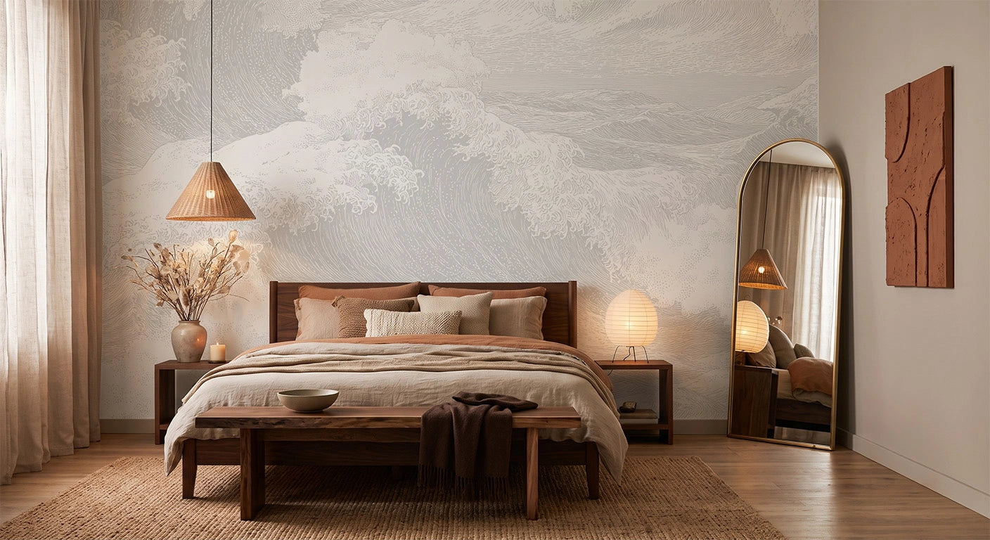 Tapeta mural fala light grey