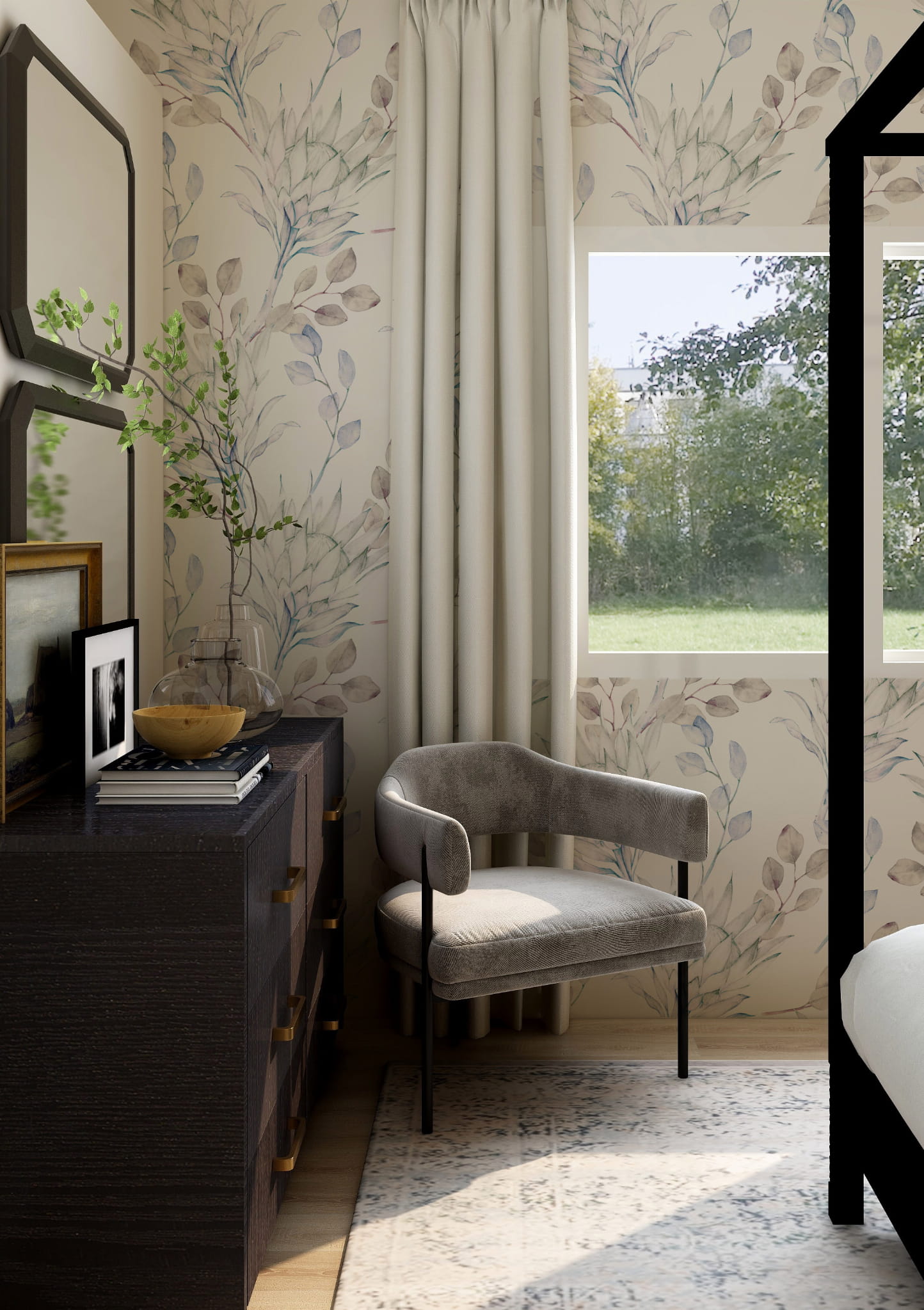 Tapeta eukaliptus beżowo-niebieski