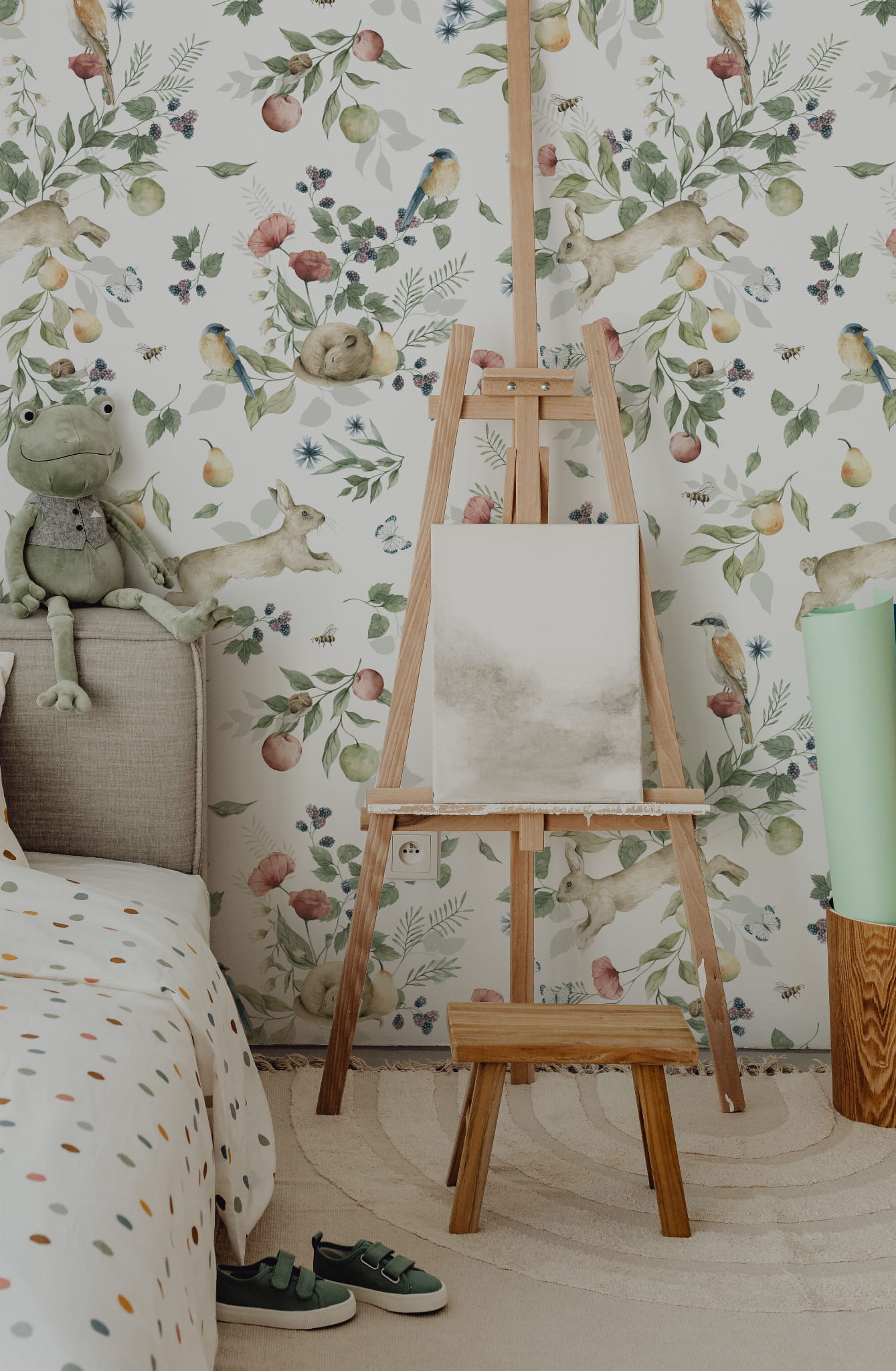 Tapeta króliczki owocowy sad