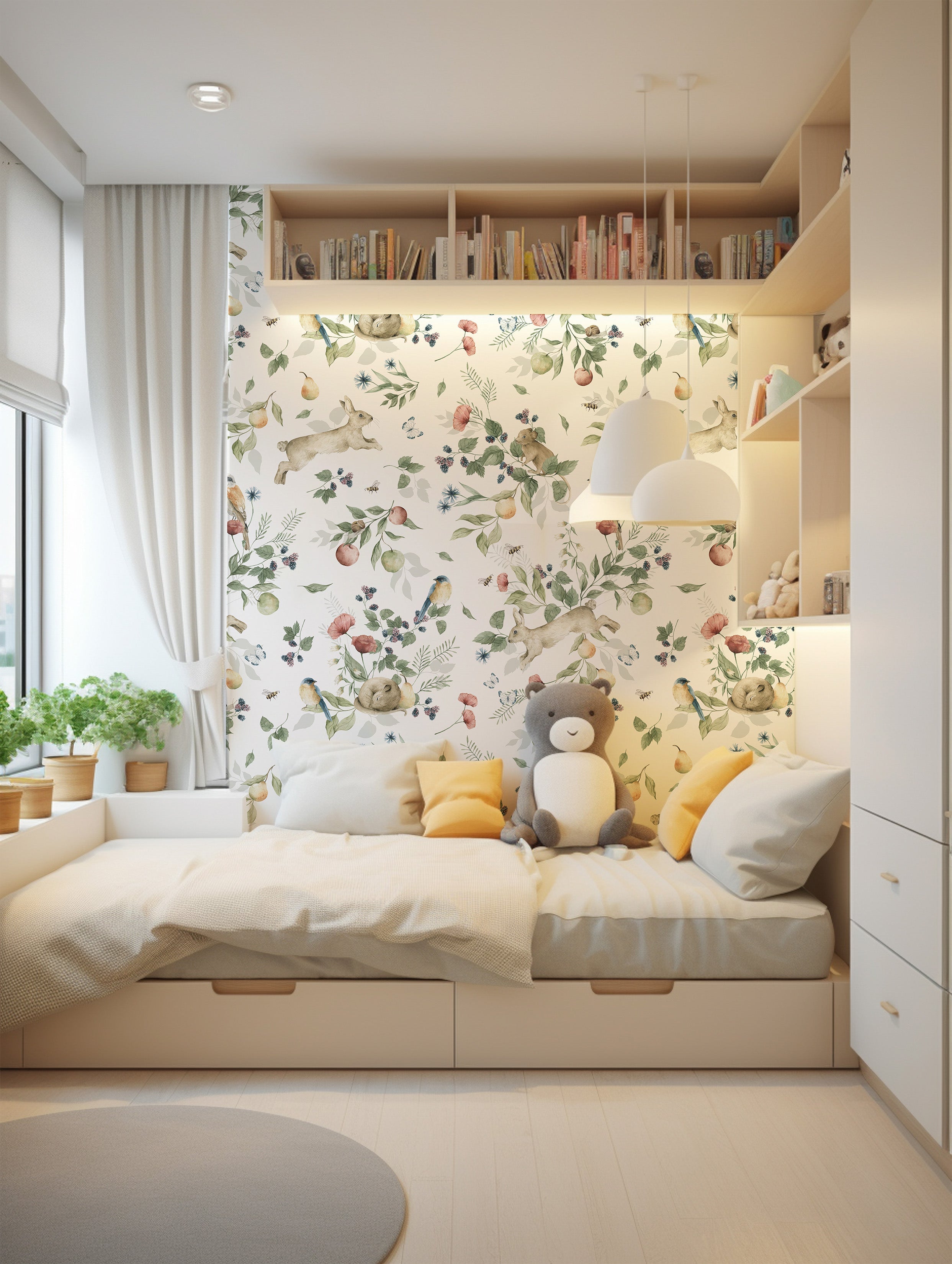 Tapeta króliczki owocowy sad