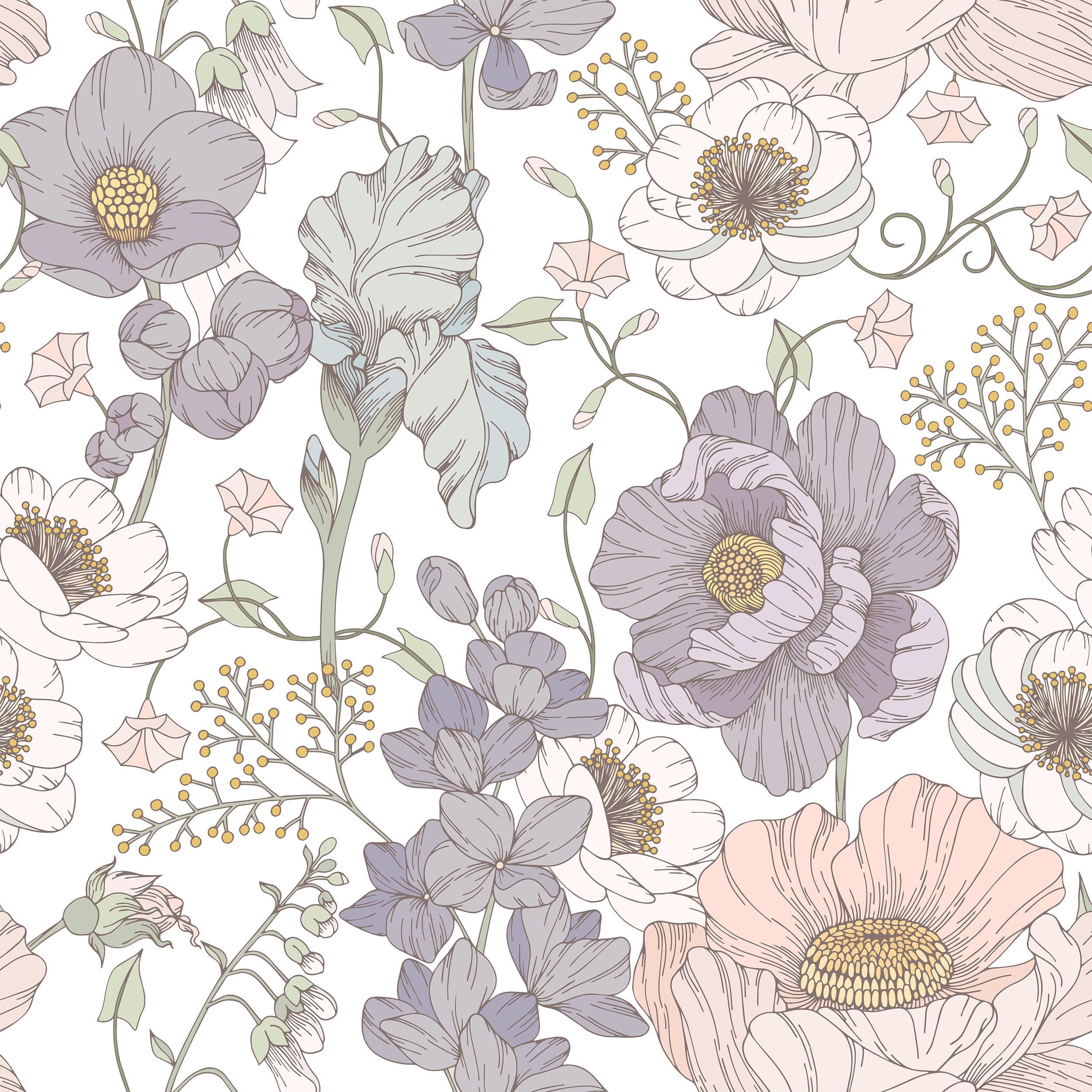 Tapeta kolorowe kwiatki na bieli