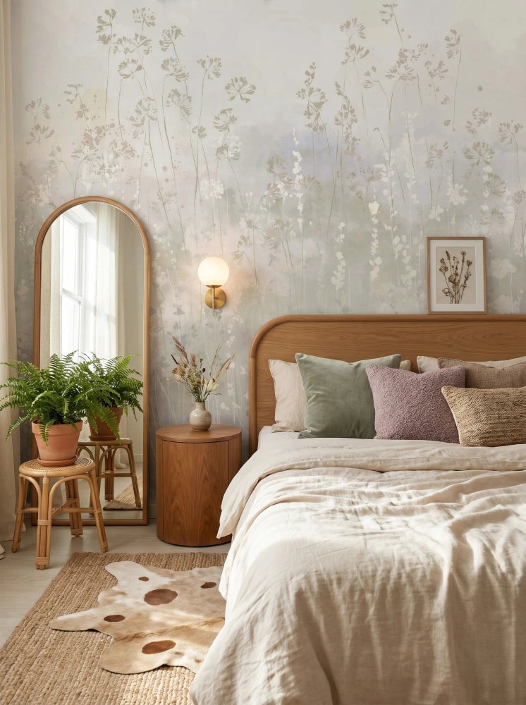Tapeta mural dzikie kwiaty green