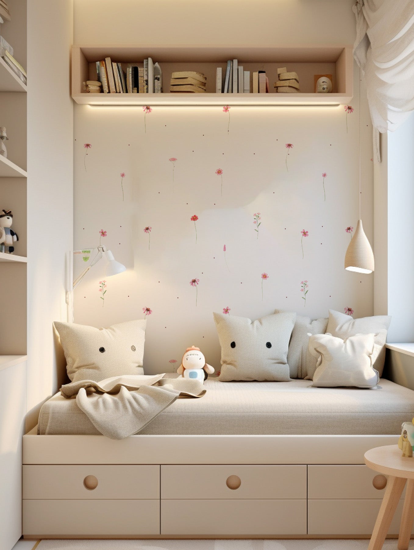 Tapeta różowa łączka na groszkach