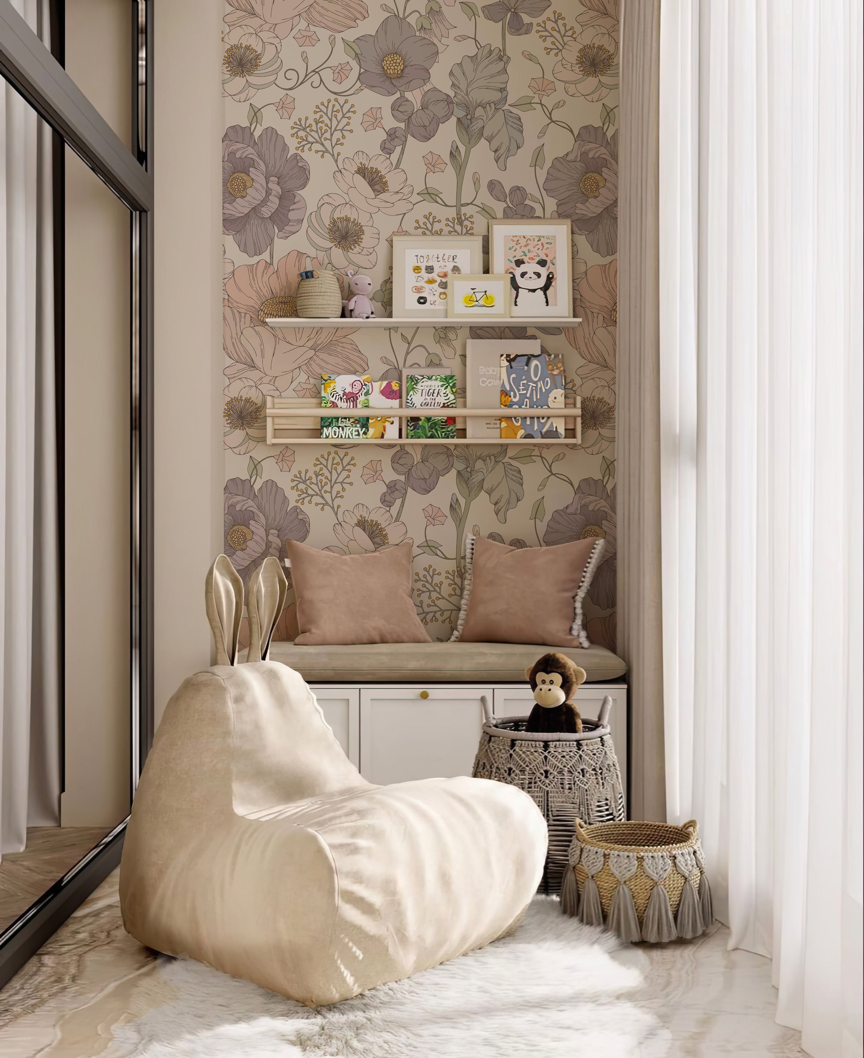 Tapeta kolorowe kwiatki na bieli