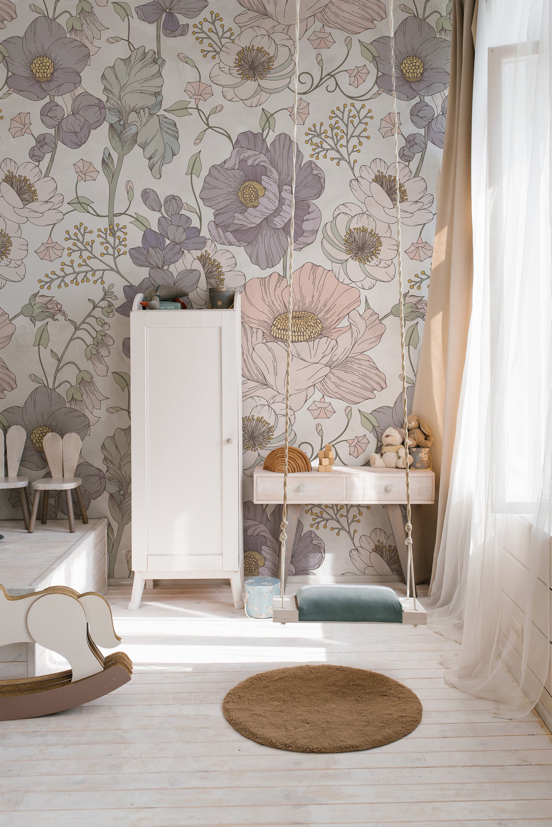 Tapeta kolorowe kwiatki na bieli