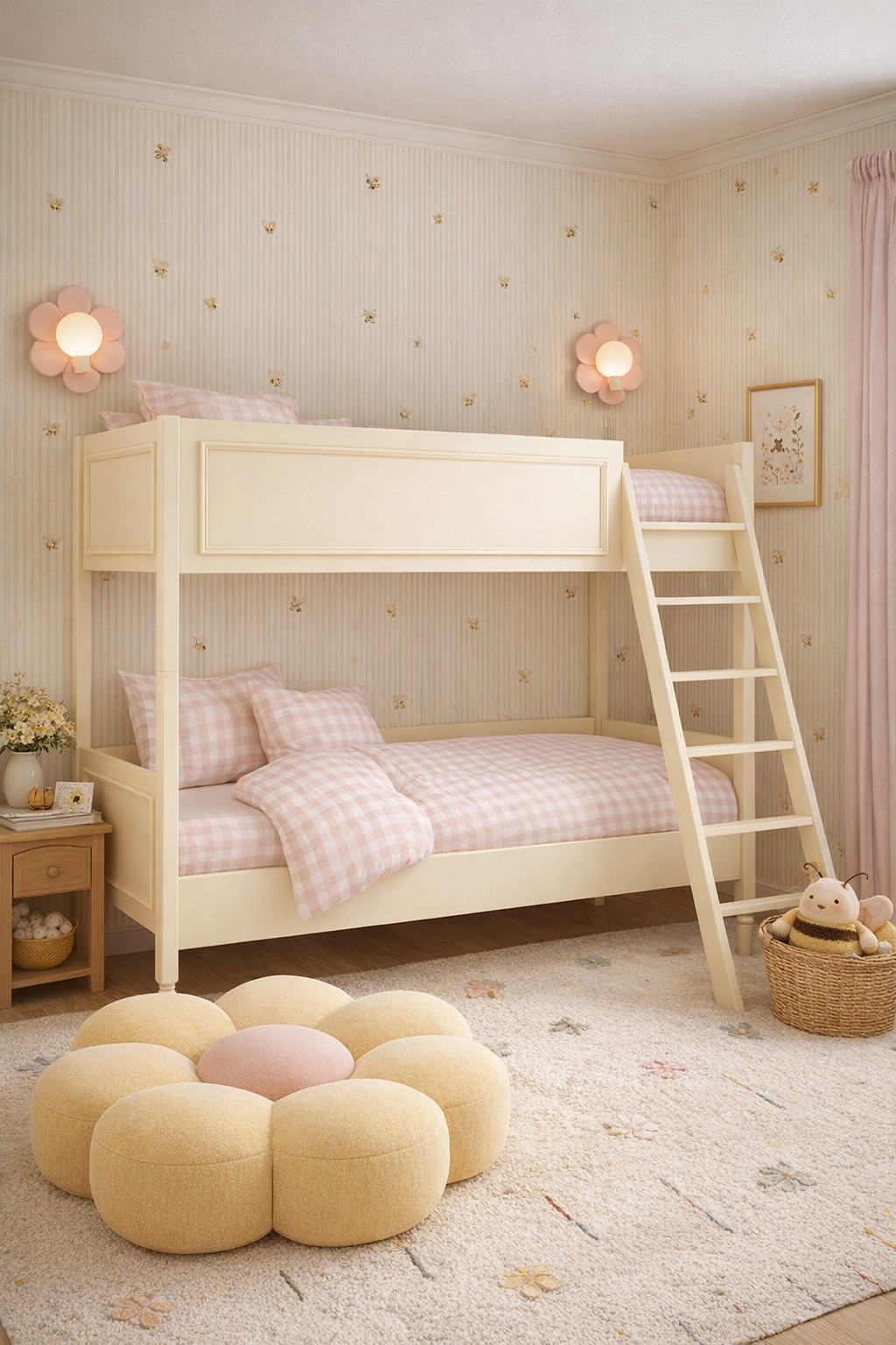 Aranżacja pokoju dziecka z tapetą w pszczoły