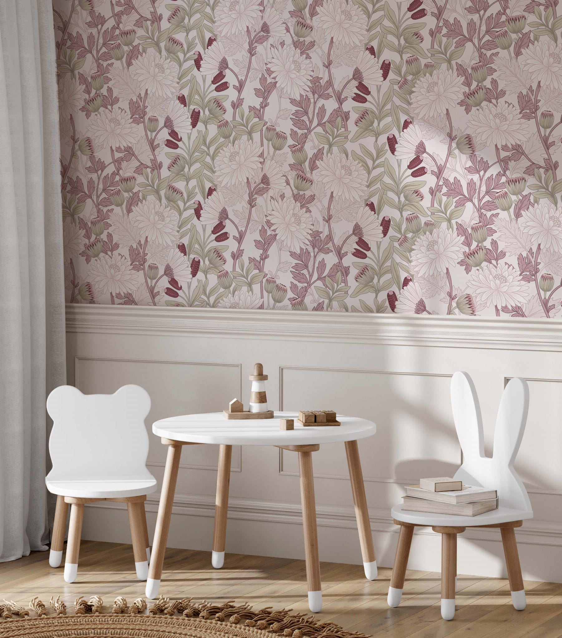 Tapeta dziecięca w kwiaty William Morris róż