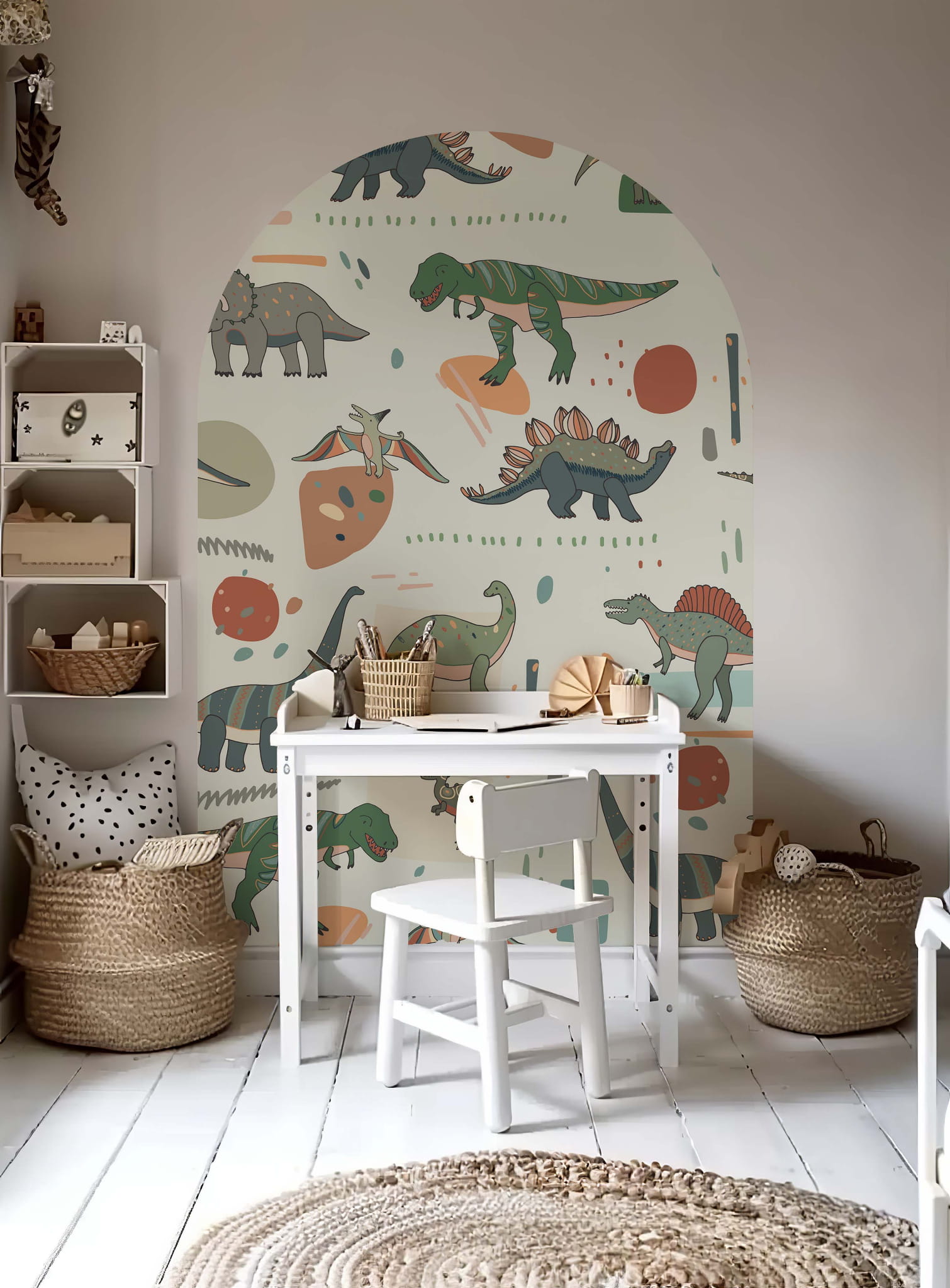 Tapeta kolorowe dinozaury w łuku