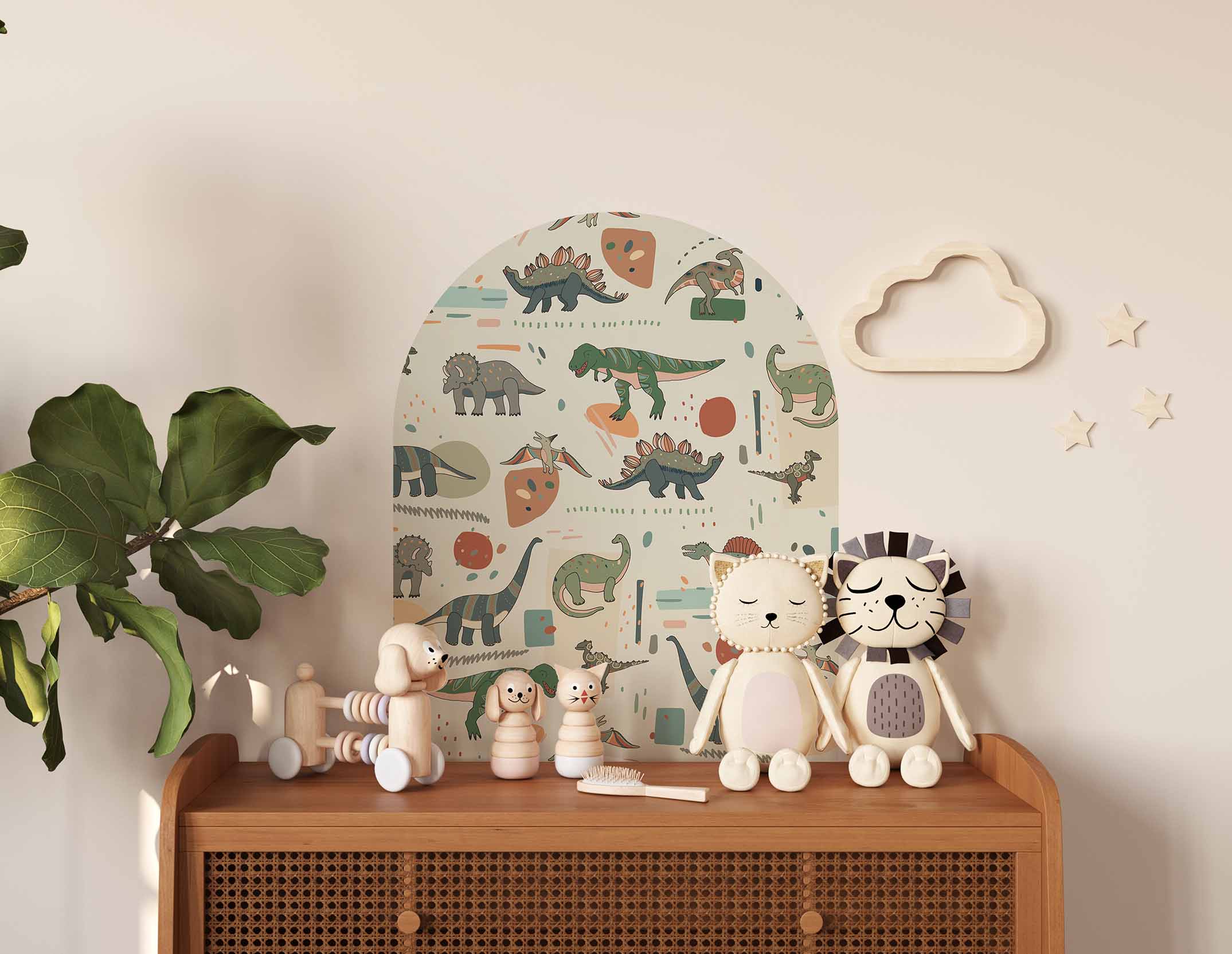 Tapeta kolorowe dinozaury w łuku