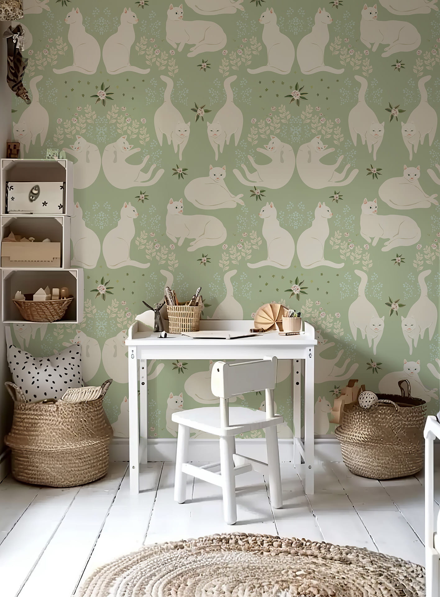Tapeta kotki na zieleni