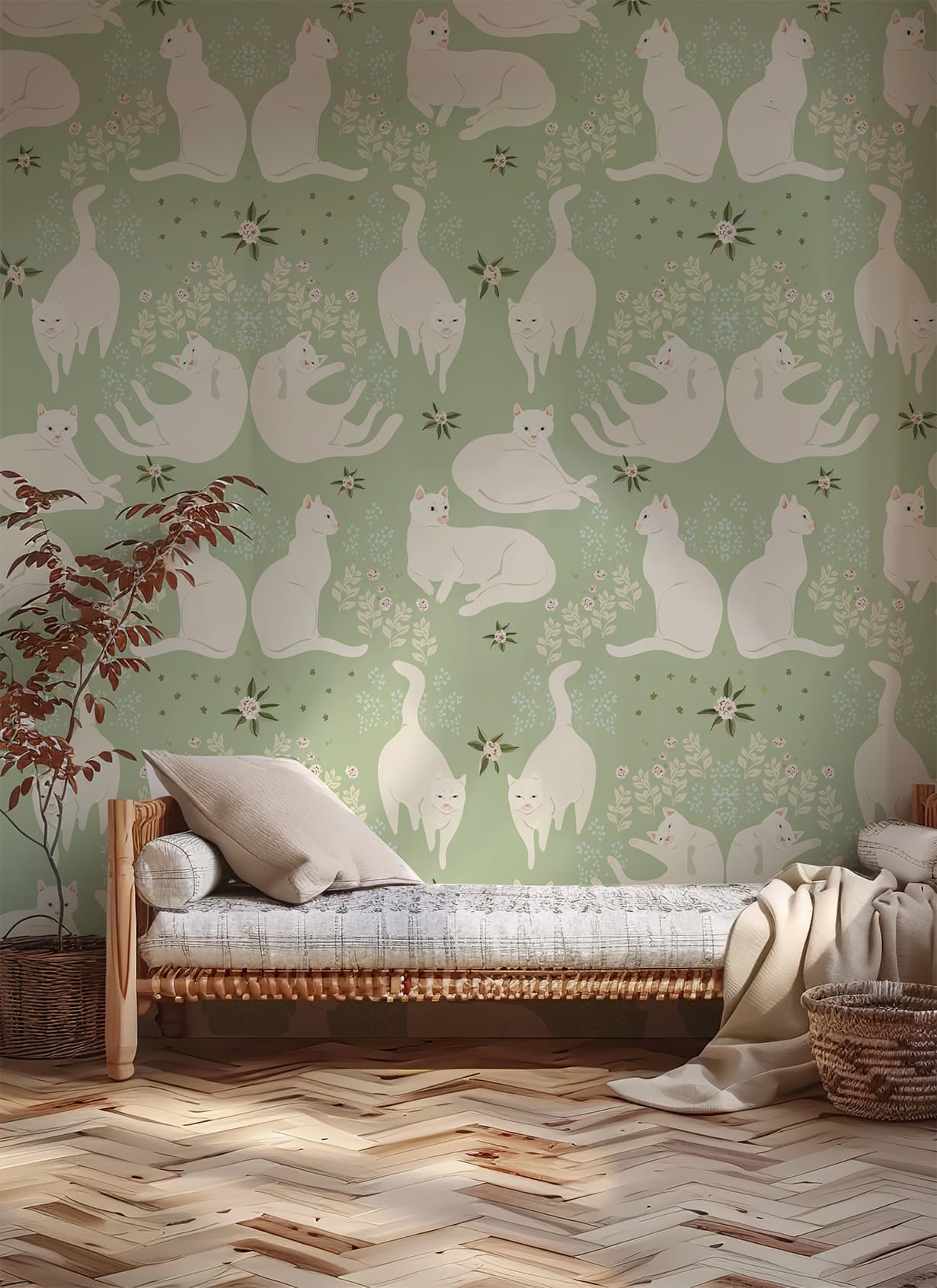Tapeta kotki na zieleni