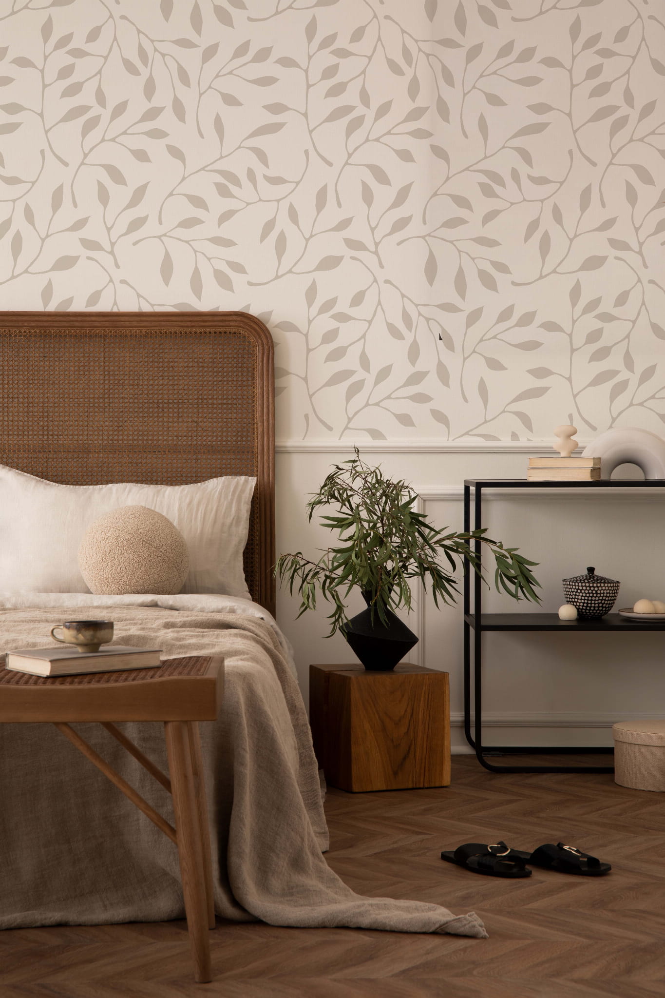 Tapeta listeczki beż