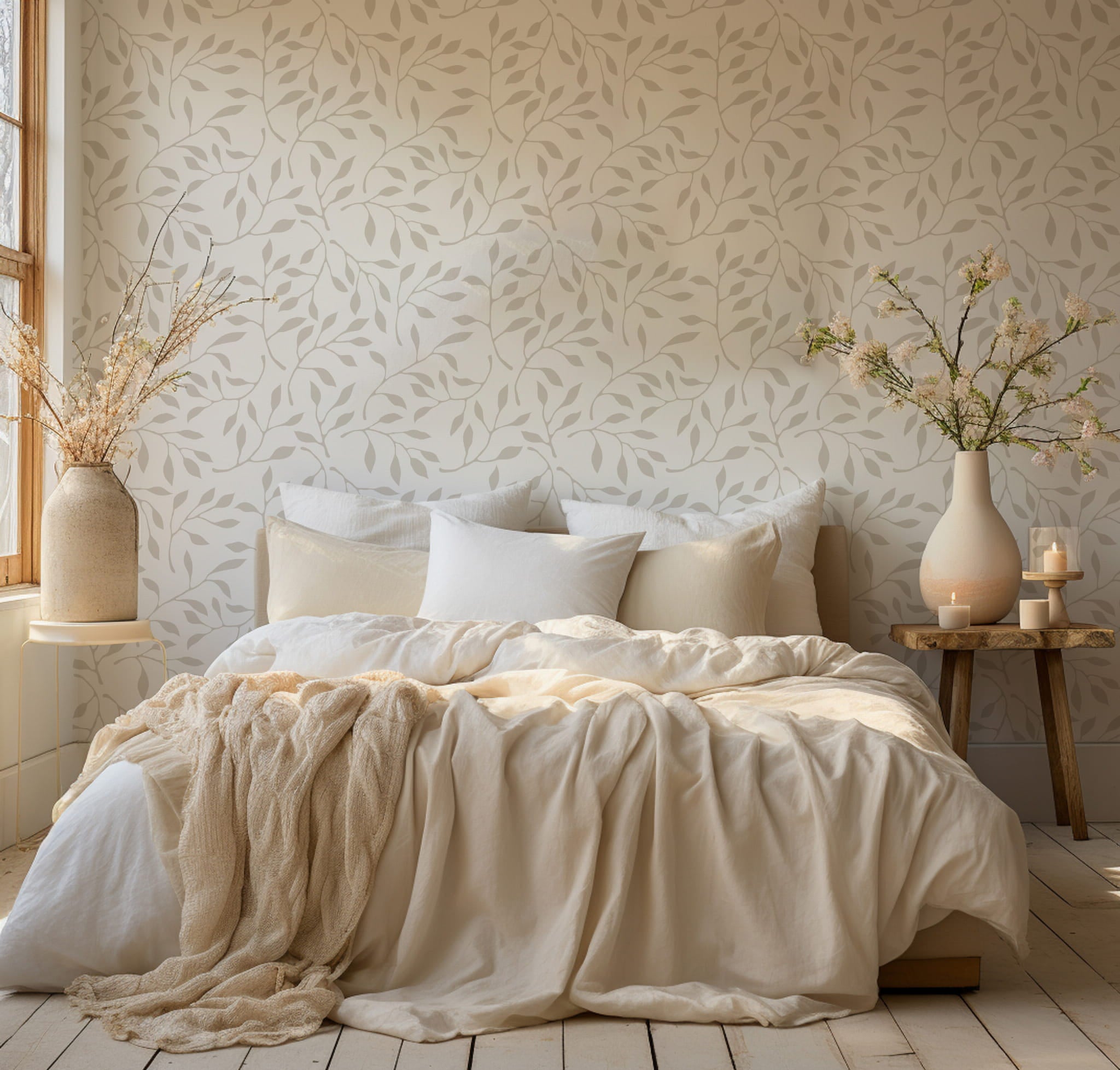 Tapeta listeczki beż