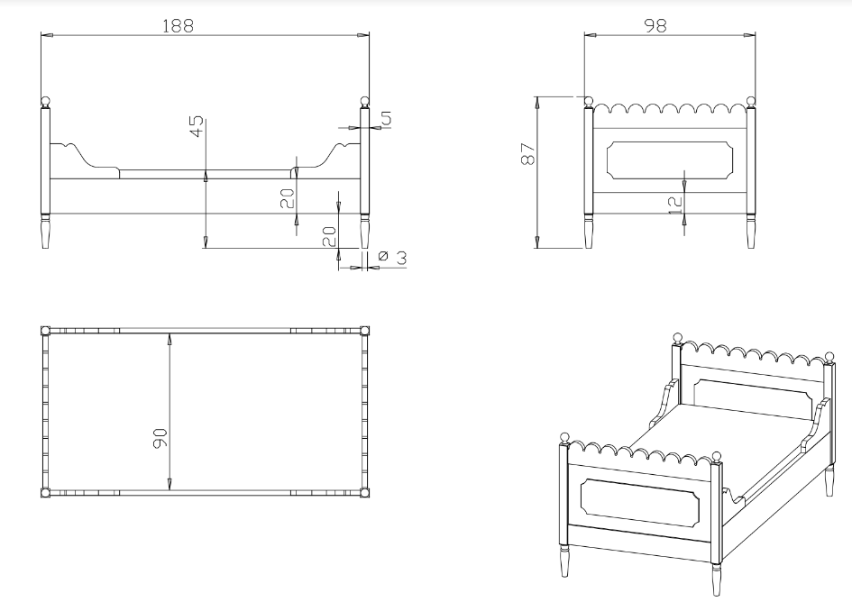 Łóżko dziecięce dębowe Vintage Rosie