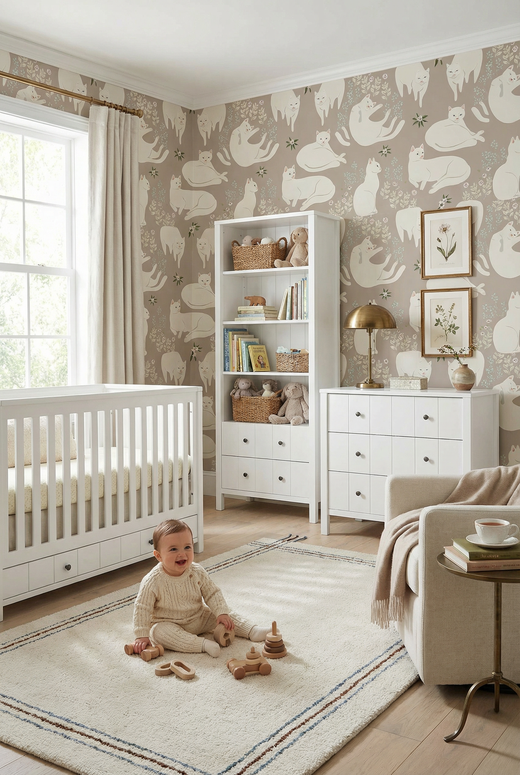 pokój niemowlaka z białymi meblami