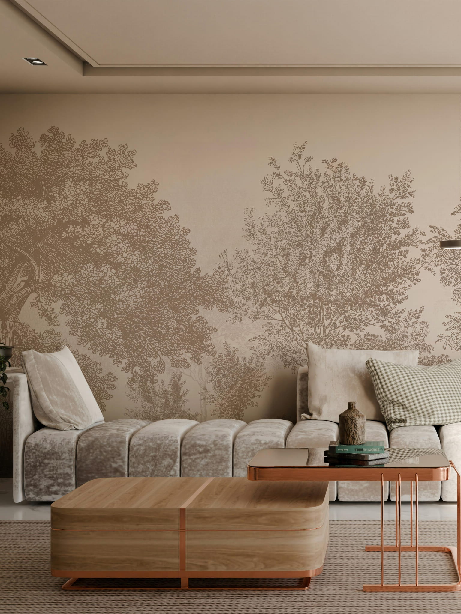 Tapeta mural drzewa beż