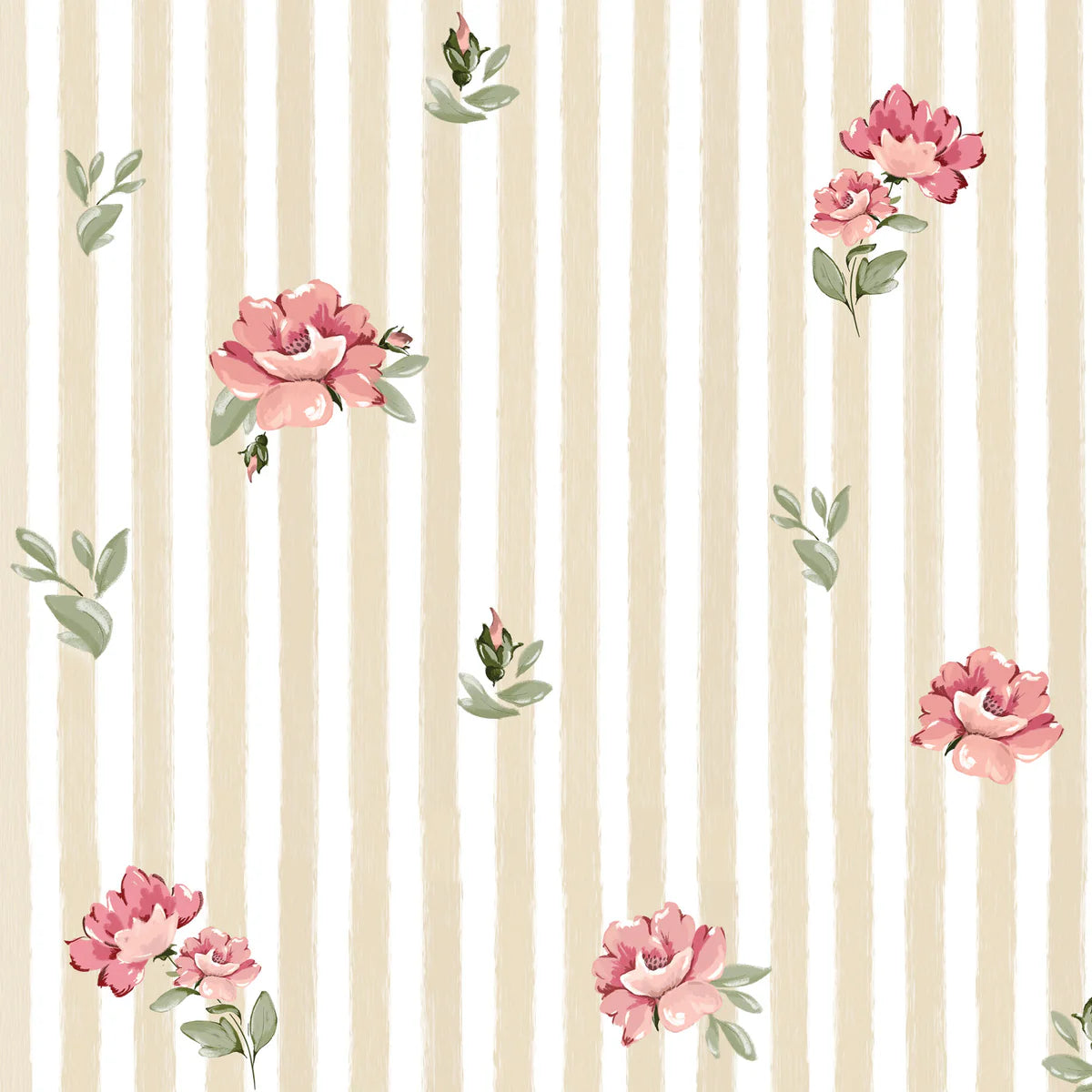 Tapeta w róże Pink Roses on Stripes