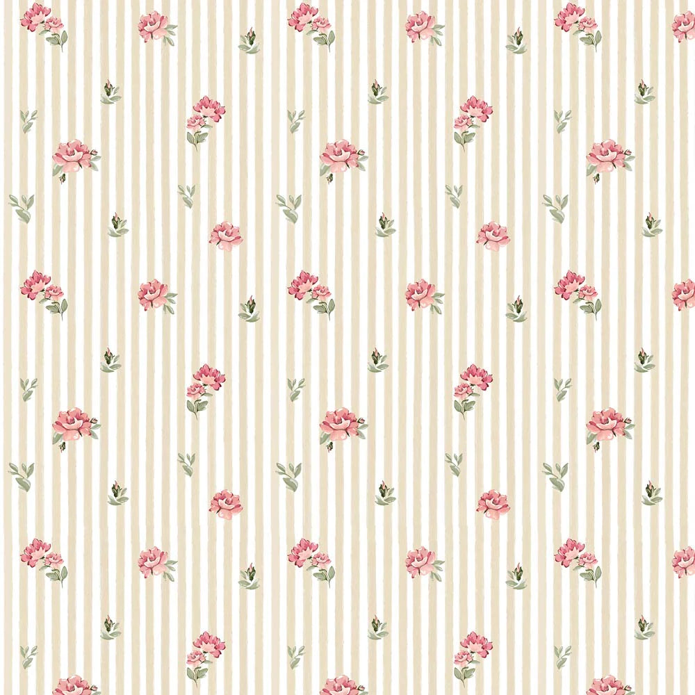 Tapeta w róże Pink Roses on Stripes