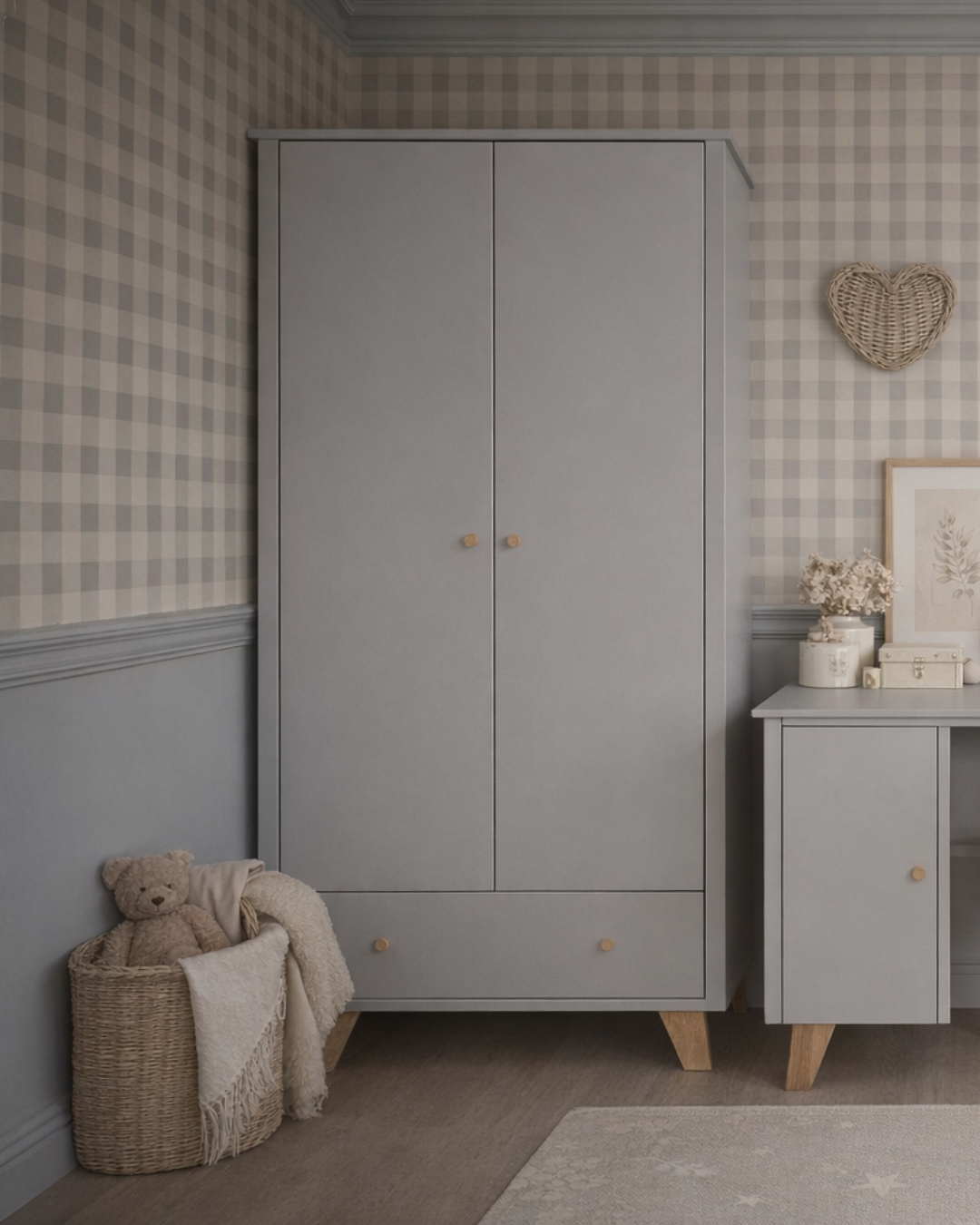 Szafa dziecięca biała/szara Zara skandynawska dwudrzwiowa