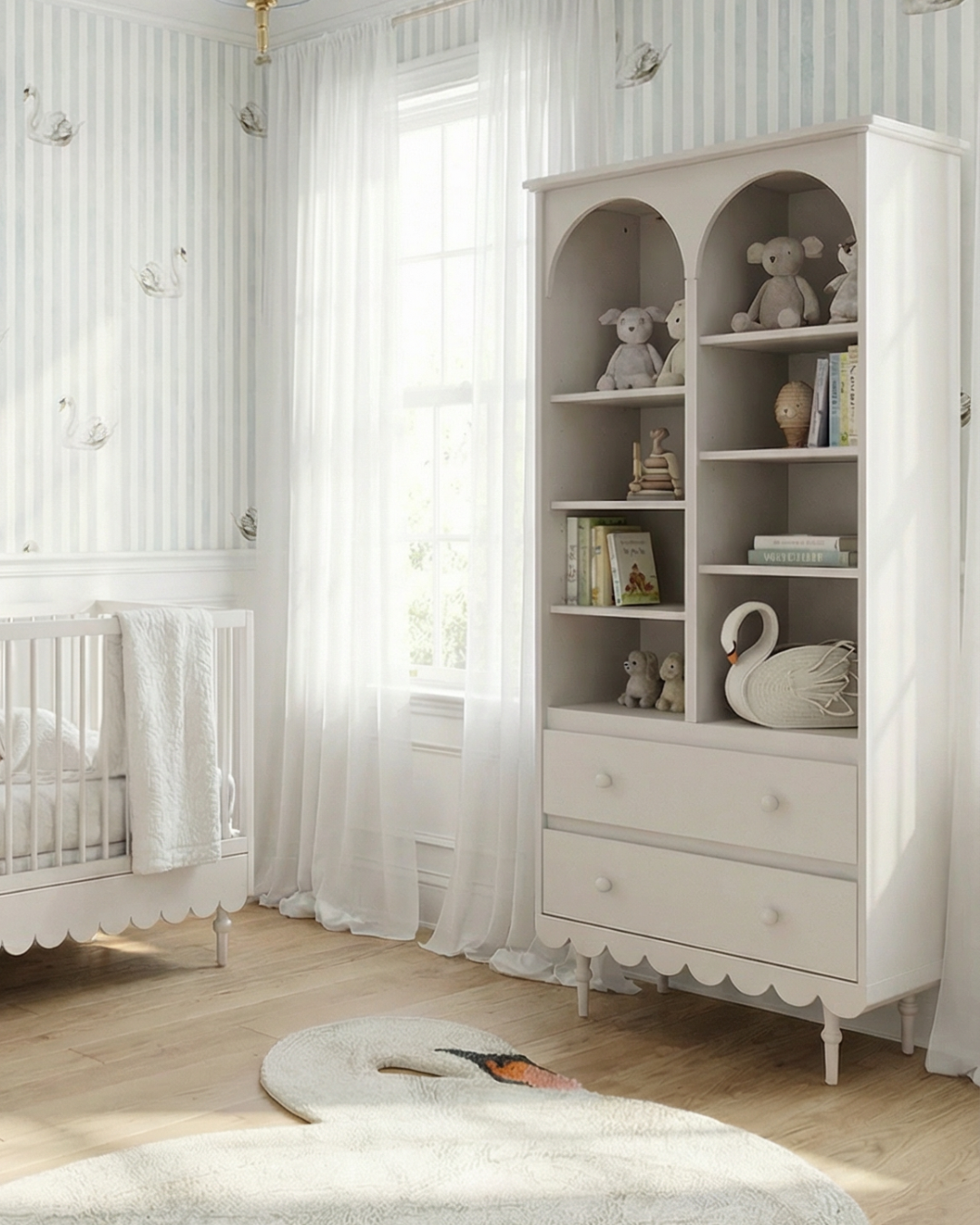aranżacja pokoiku niemowlaka z regałem Babushka