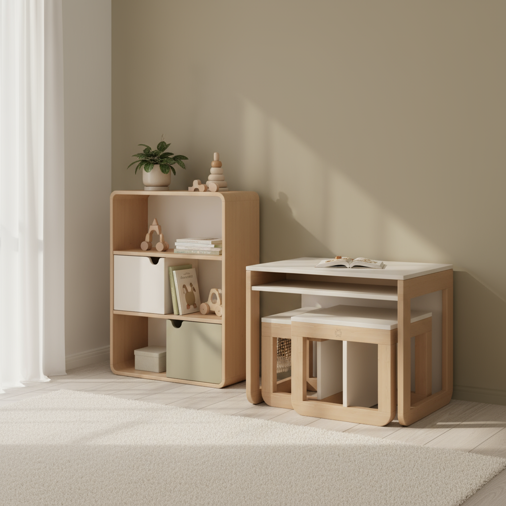 Zestaw montessori - stolik z krzesłami Møb 9w1