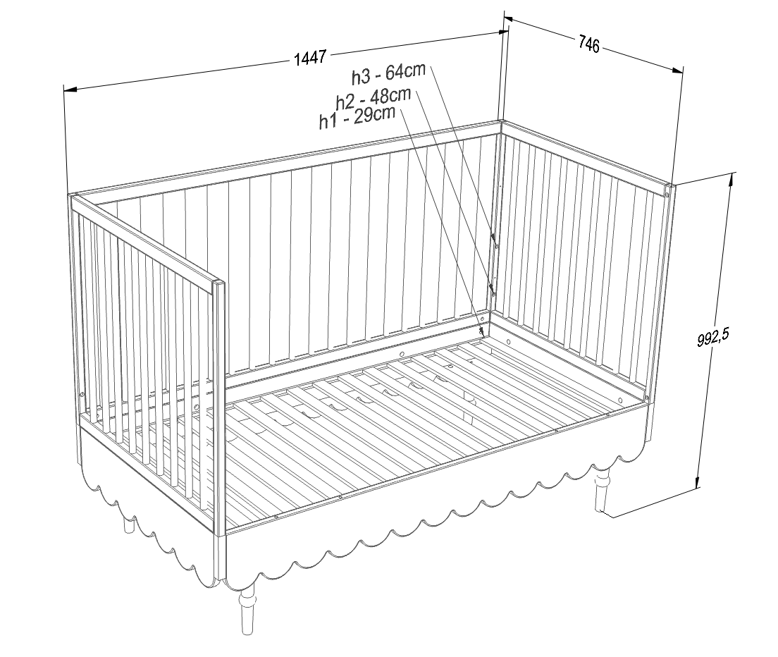 Łóżeczko niemowlęce z funkcją tapczanika 140 x 70 cm Babushka
