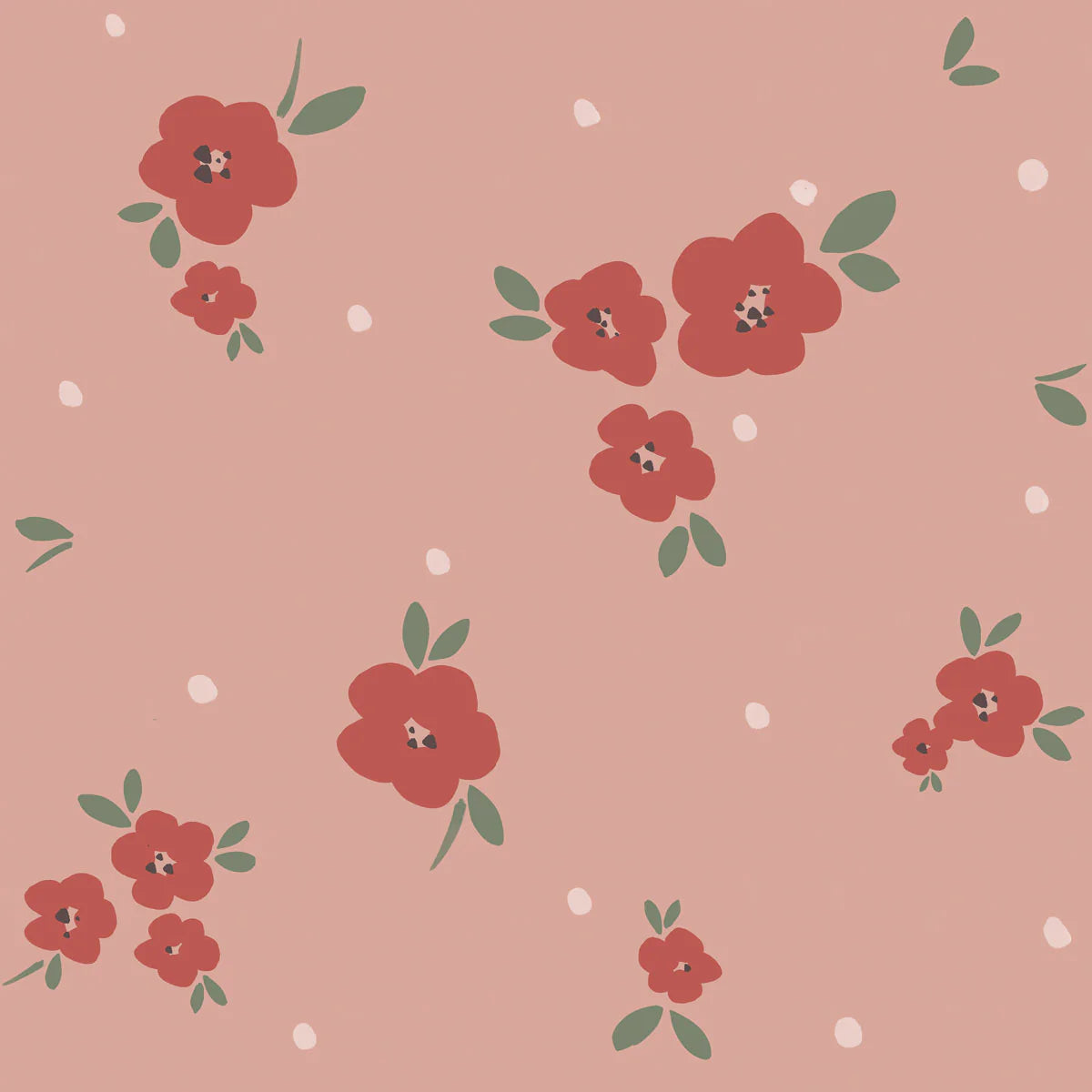 Tapeta w kwiaty Floral Draw Pink Red