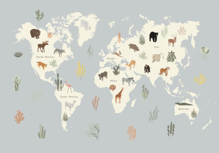 Tapeta Mural Mapa Świata - błekitna przygoda