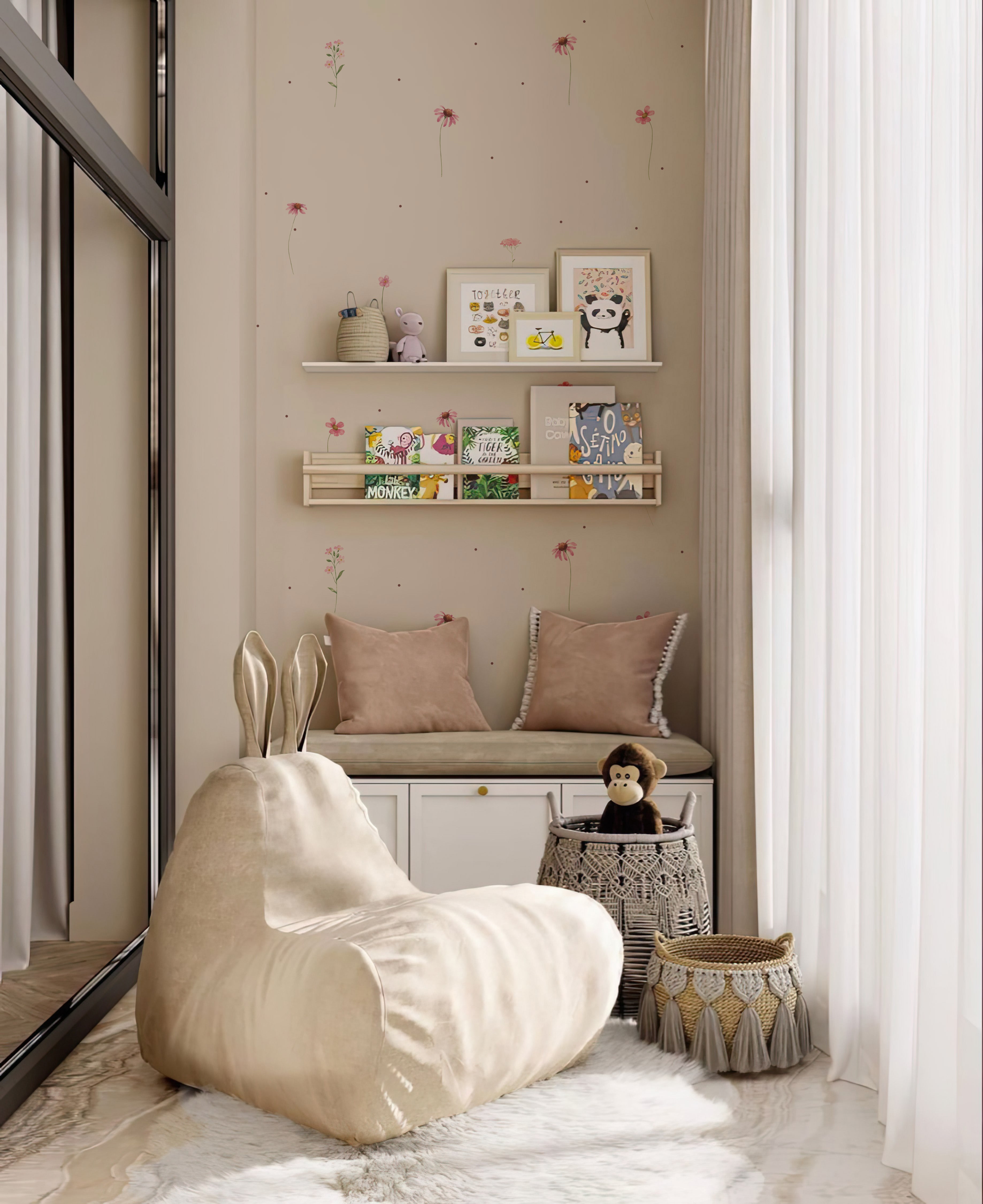 Tapeta różowa łączka na groszkach