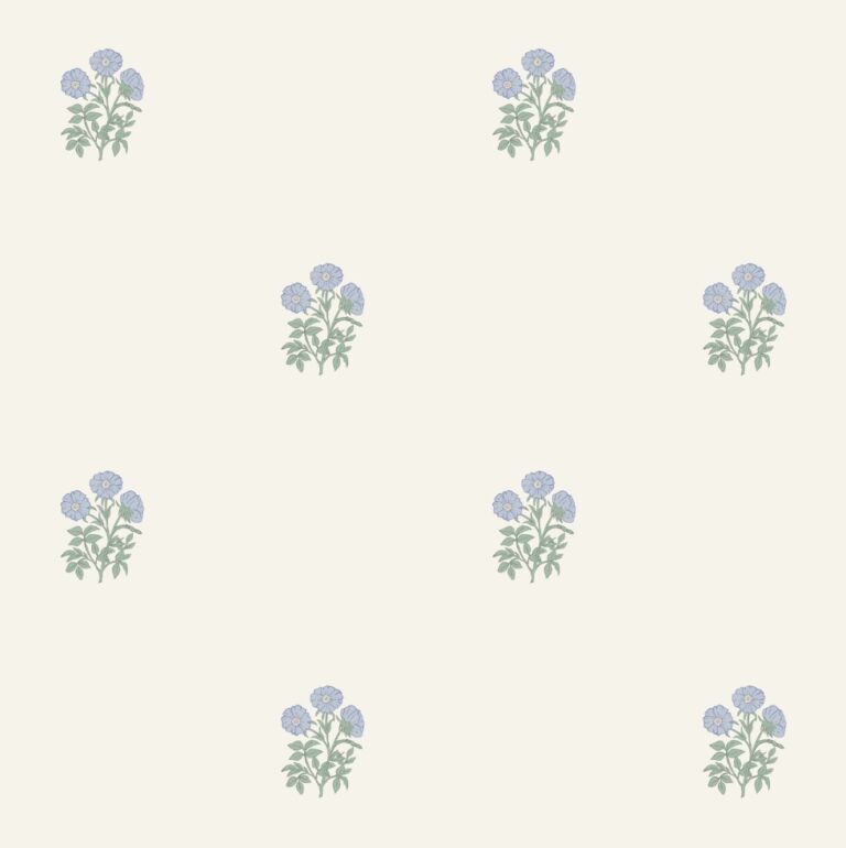 Tapeta farmhouse do pokoju dziecka w błękitne kwiatuszki