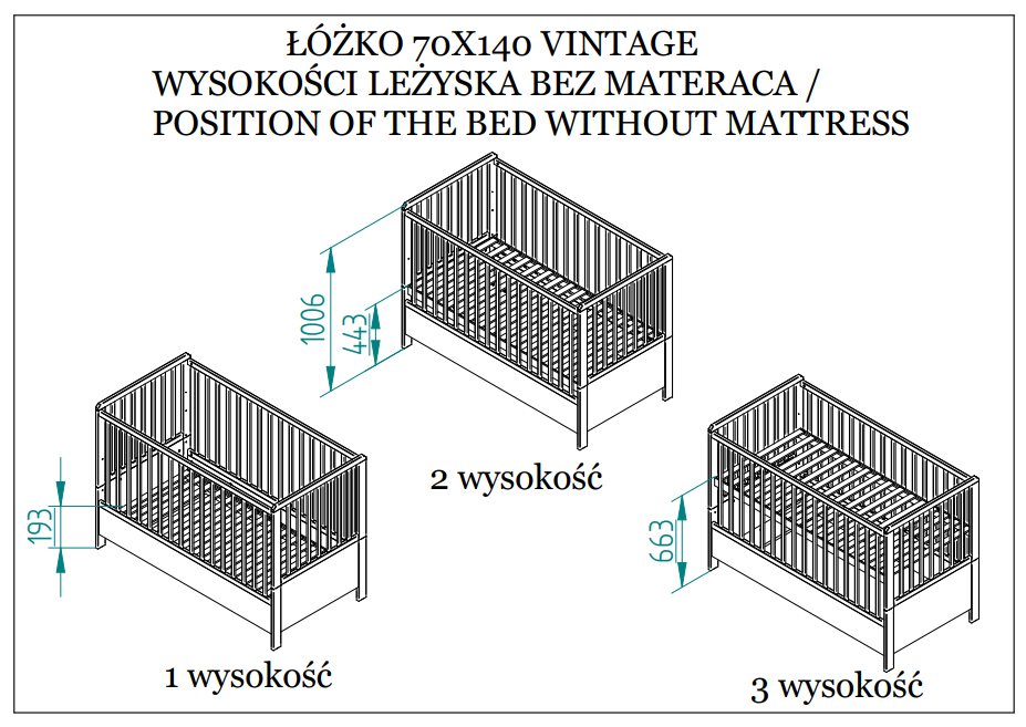 Łóżeczko z funkcją tapczanika 70x140 cm kaszmir /eukaliptus Vintage