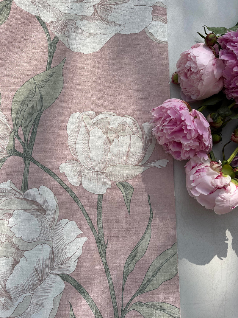 Tapeta kwiaty peonie (piwonie) pastelowy róż